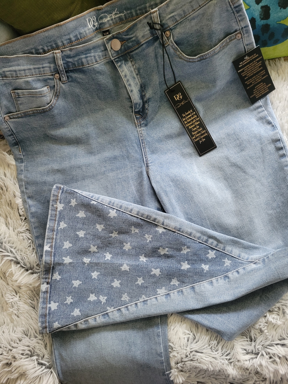DG2 by Diane Gilman Light Wash Flare Jeans with Star Cuff - Picture 9 of 16